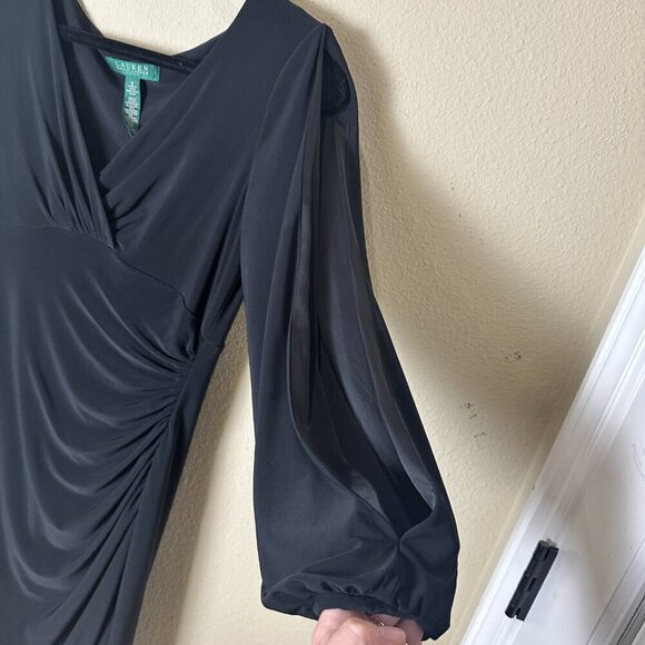 LAUREN RALPH LAUREN Black Long Sleeve Jersey Ruched Dress Size 6 - Picture 4 of 9